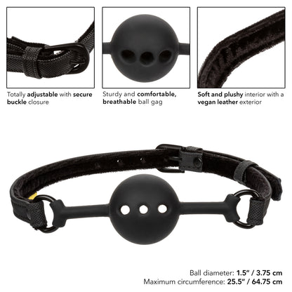 Breathable Silicone Ball Gag - Adjustable BDSM Gag with Padded Straps Black