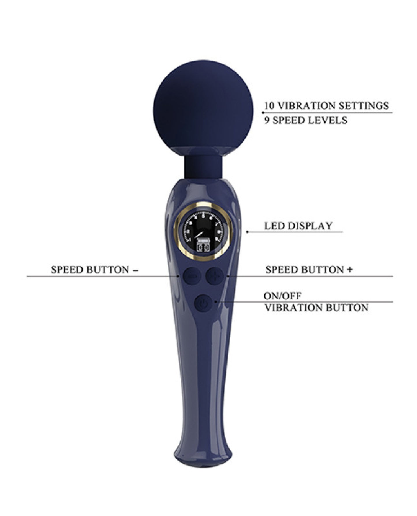 Vibrador de Varita 90 Combinaciones - Pantalla LED, Cuello Flexible y Carga USB- Azul