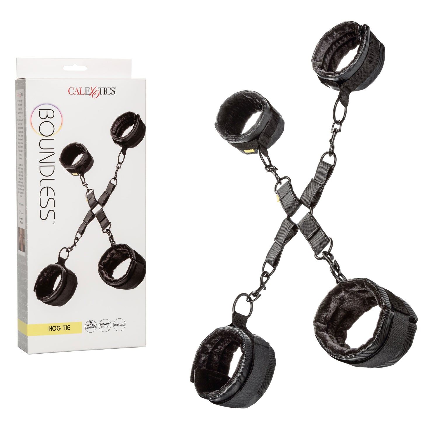 Hogtie BDSM Adjustable Padded Cuffs Set with Hog Tie Connector - Black