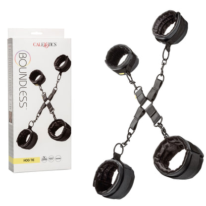 Hogtie BDSM Adjustable Padded Cuffs Set with Hog Tie Connector - Black