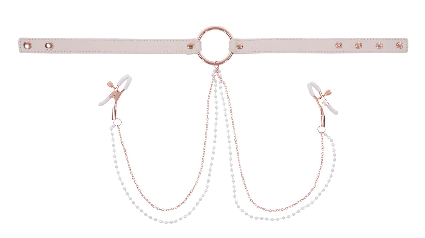Peaches n Cream Nipple Clamp Collar - Rose Gold Chain