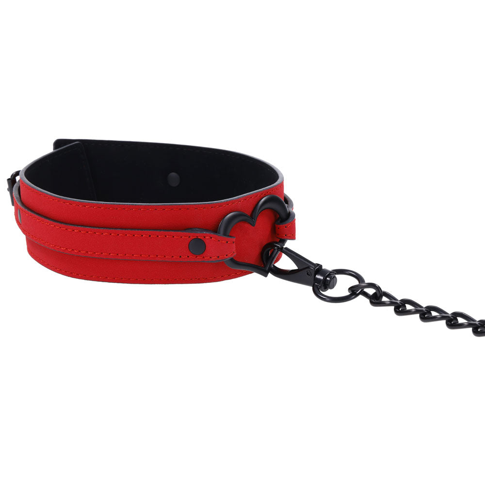 Amor Heart Collar & Leash Set - Red Faux Leathe