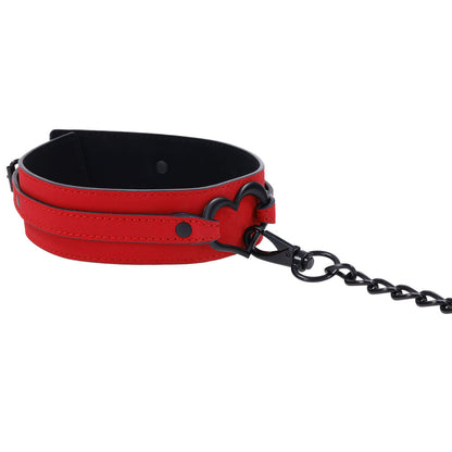 Amor Heart Collar & Leash Set - Red Faux Leathe