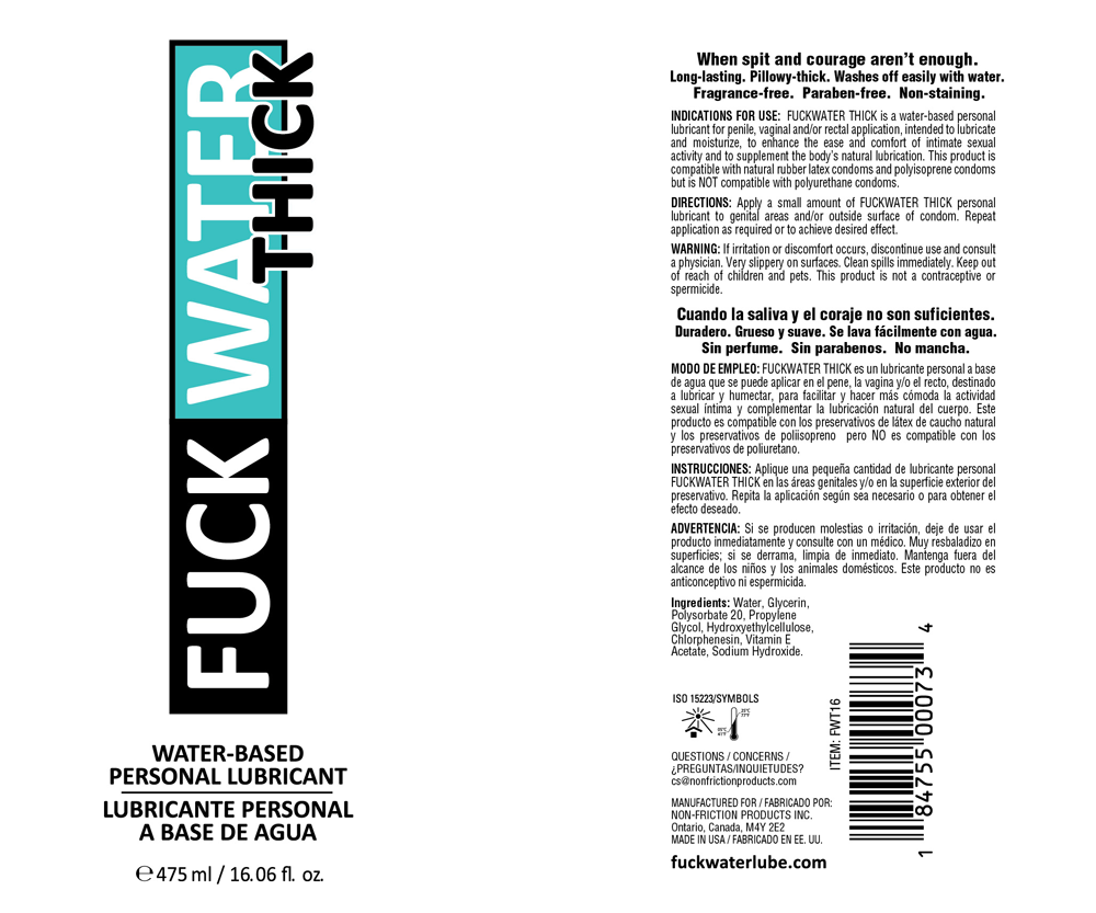 Fuck Water Thick - Extra Thick Water-Based Lubricant 16oz Economy Size