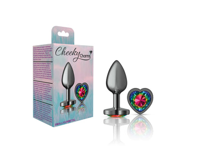 Rainbow Heart Gem Gunmetal Anal Plug Small - Cheeky Charms