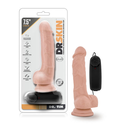 Realistic Vibrating Dildo Dr. Skin Tim 7.5" Vanilla - Suction Cup