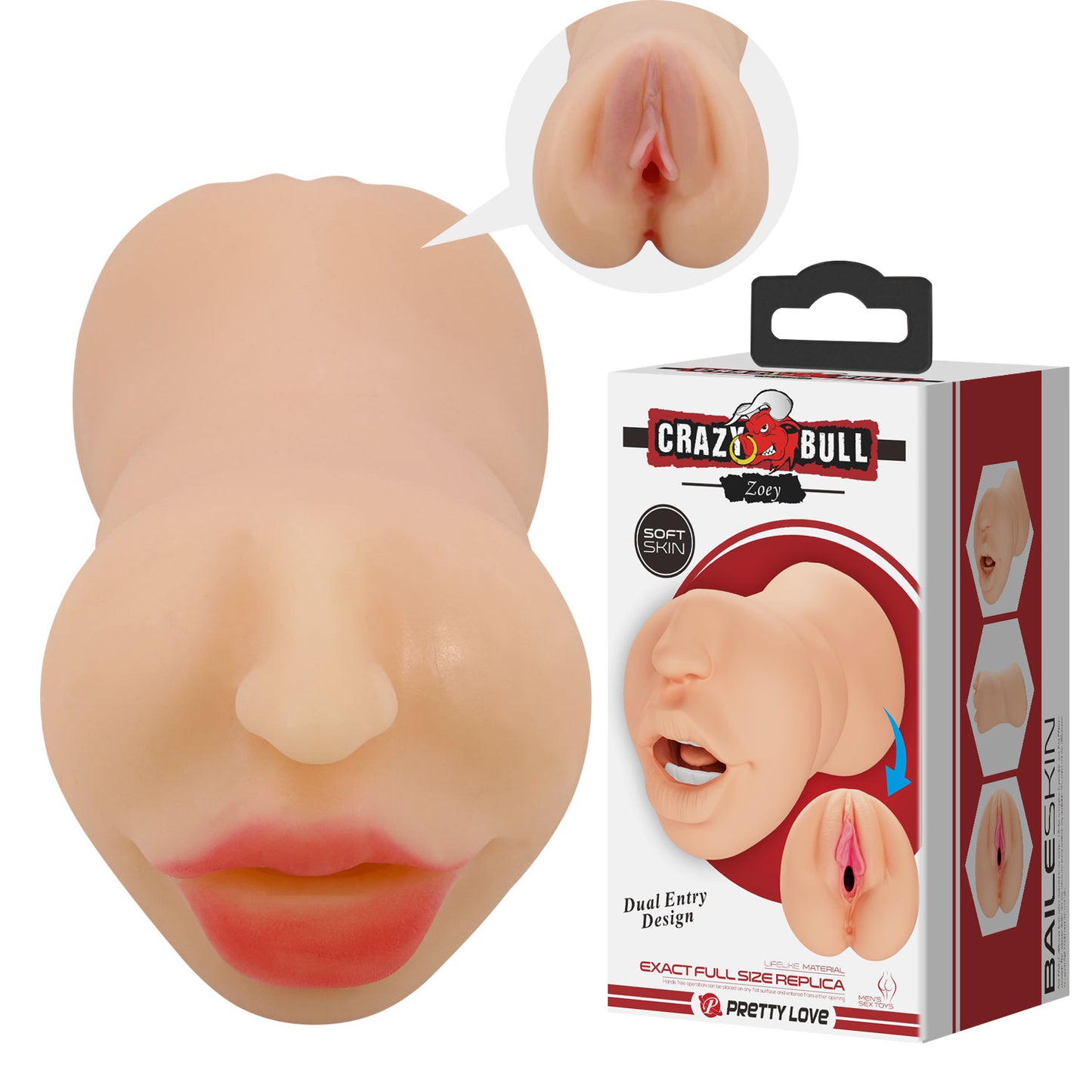 Realistic Mouth Male Masturbator - Hand-Painted Lips Deep Ribbed Tunnel 6.7 Inches