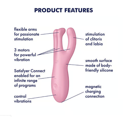 Threesome 4 App-Controlled Triple Stimulation Vibrator Rechargeable Pink
