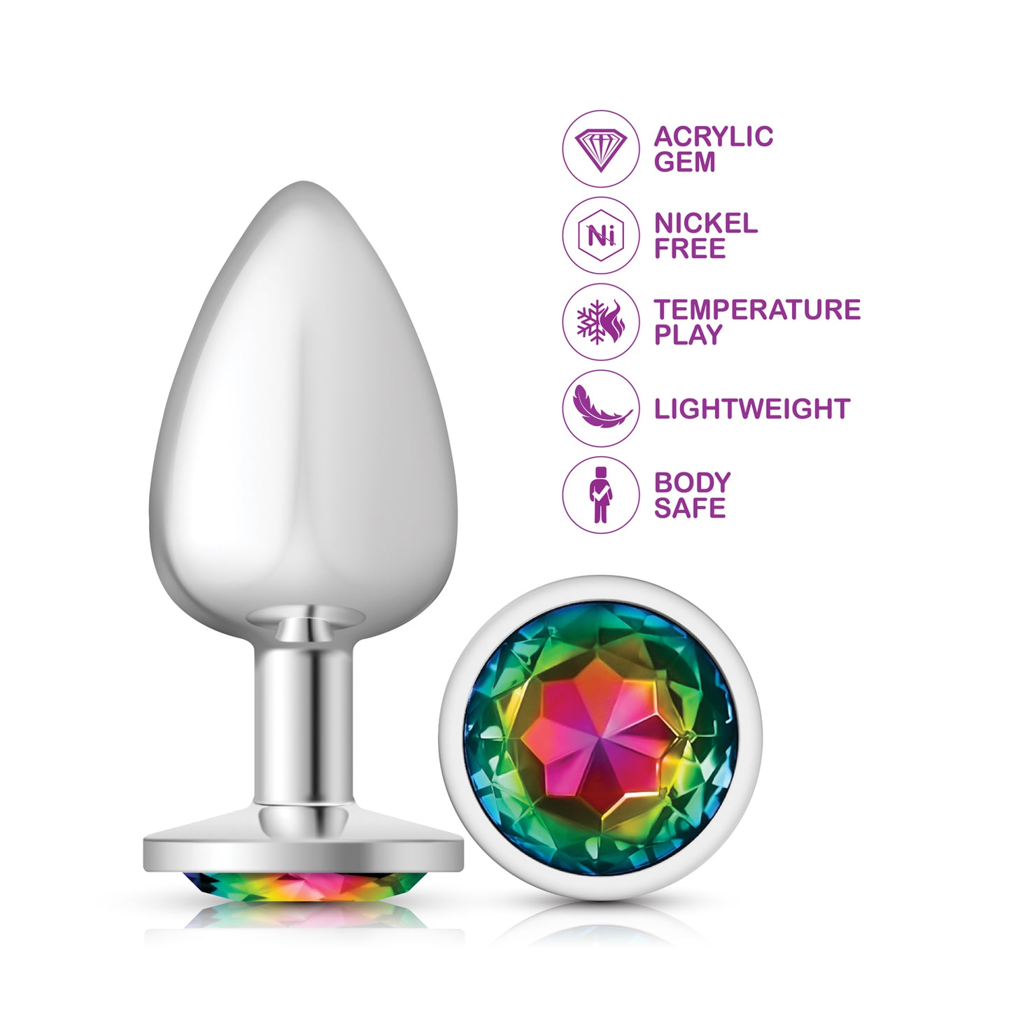 Large Rainbow Gem Metal Butt Plug - Jeweled Anal Plug Temperature Play