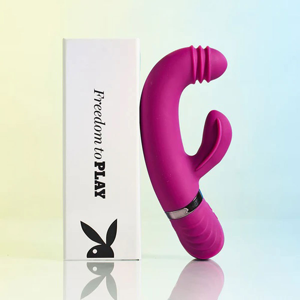 Rechargeable G-Spot Vibrator with Thrusting Head & Clitoral Wing – Purple