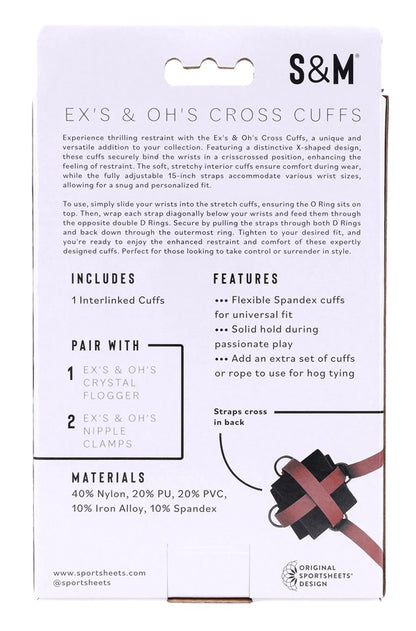 Ex's & Oh's Crossed Hogtie Cuffs - Red Adjustable Spandex