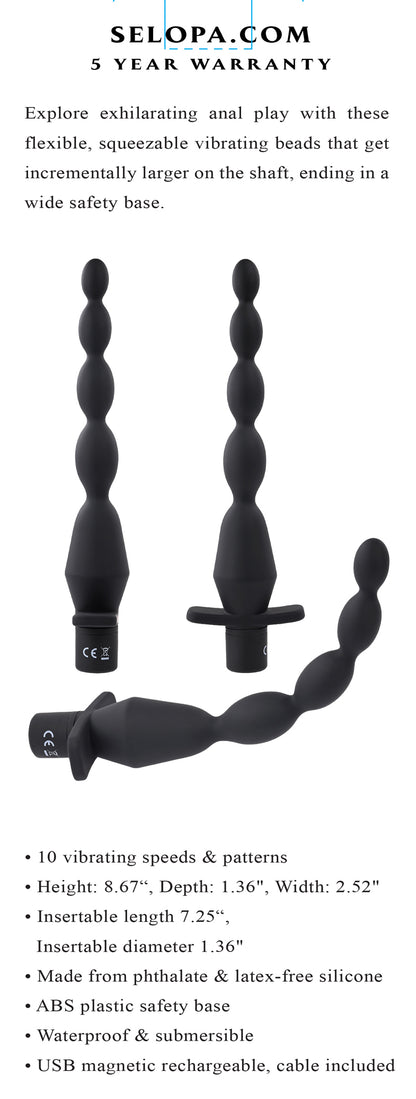 Rechargeable Vibrating Anal Beads with 10 Modes - Black