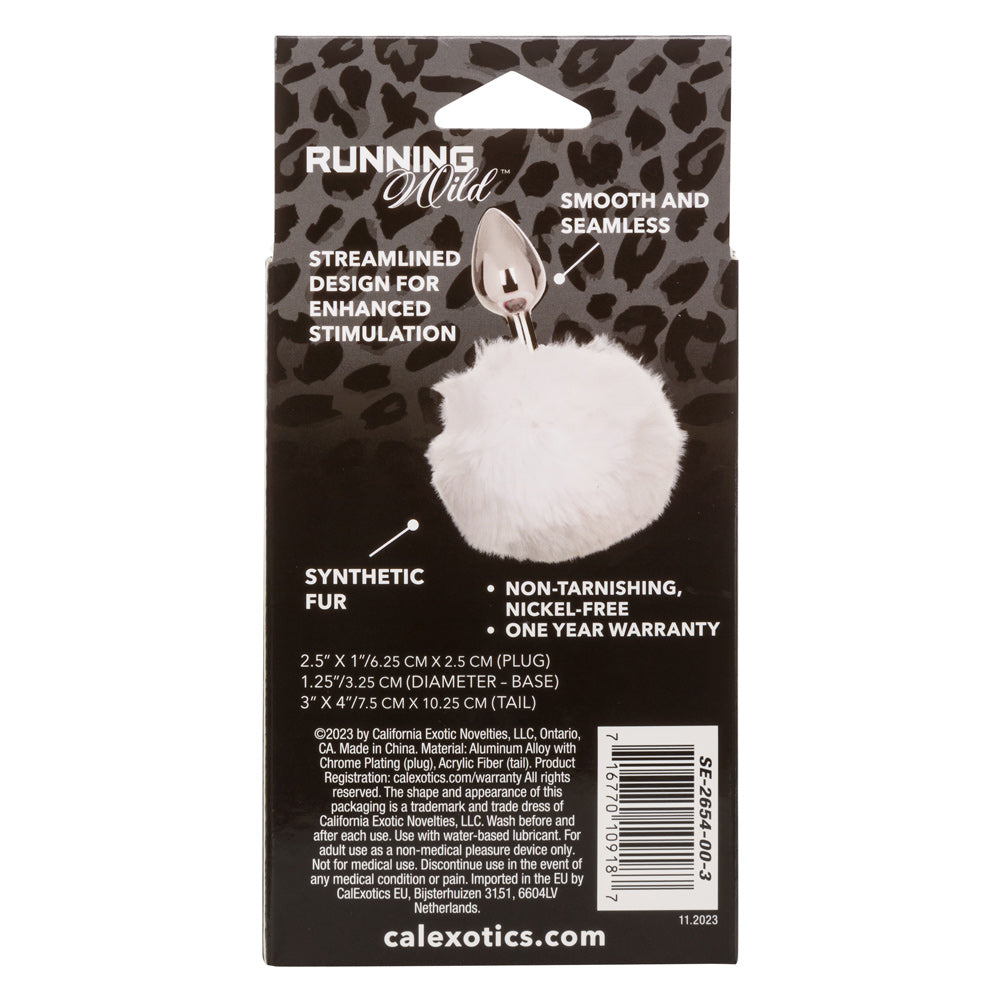 White Bunny Tail Butt Plug 2.5" Metal Probe Fluffy Tail Anal Plug