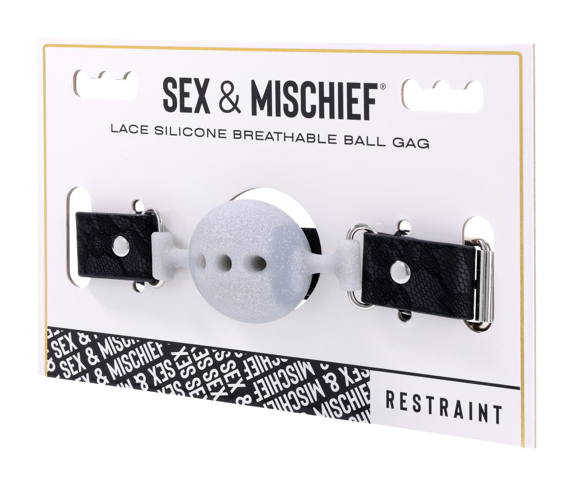 Breathable Silicone Ball Gag with White Lace Strap - BDSM Gag