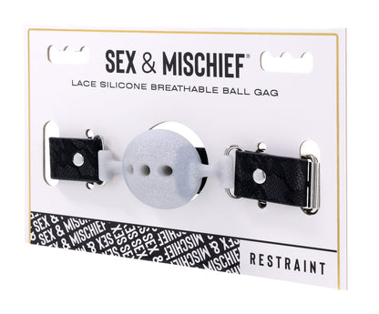 Breathable Silicone Ball Gag with White Lace Strap - BDSM Gag