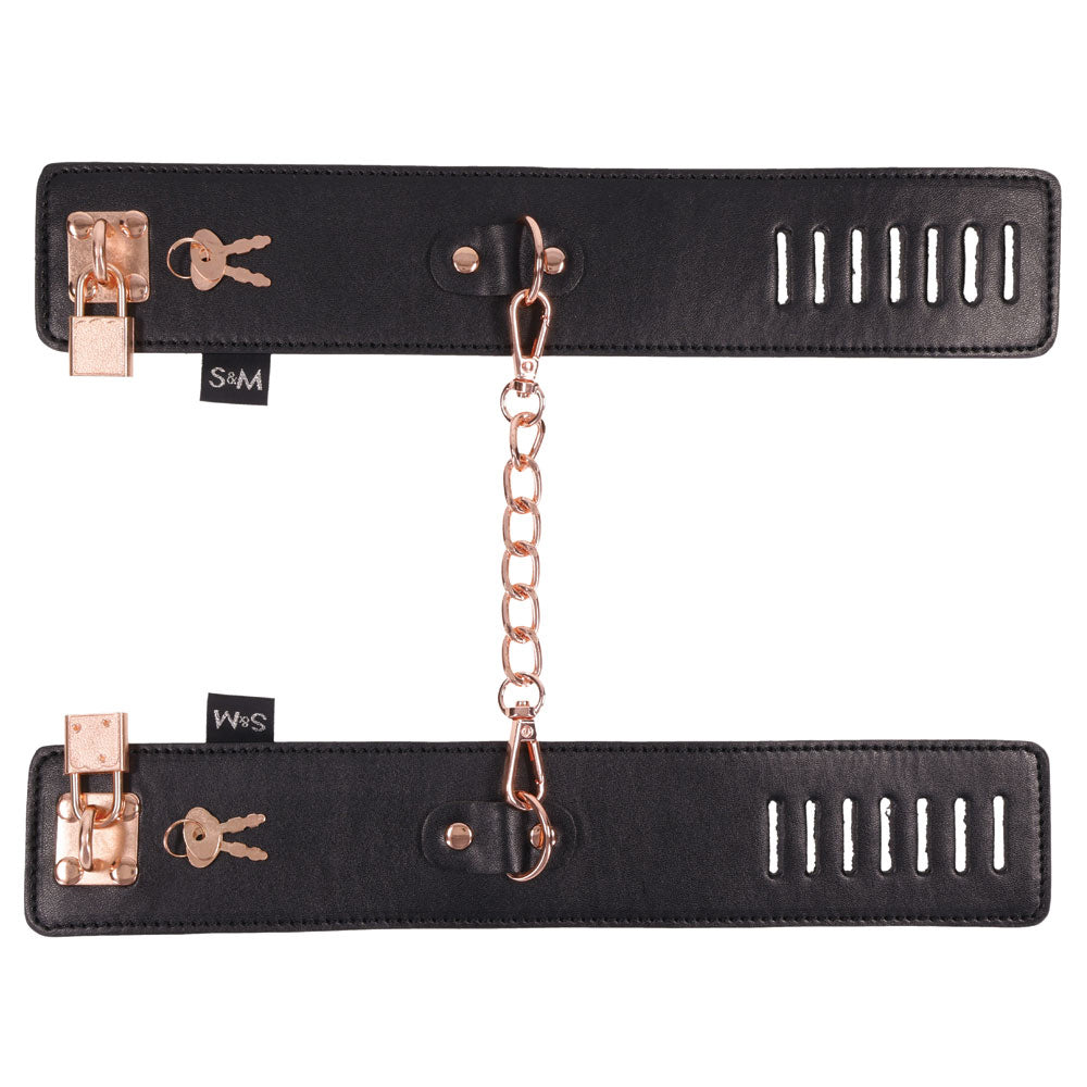 Luxury Bondage Handcuffs with Padlock - Black Faux Leather & Gold Hardware