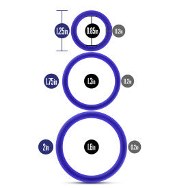 Indigo Glow Silicone Cock Rings Set - 3 Sizes Erection Enhancer