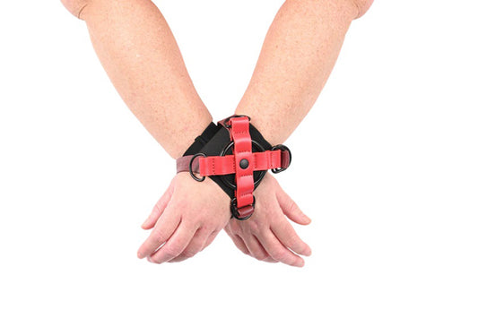 Ex's & Oh's Crossed Hogtie Cuffs - Red Adjustable Spandex