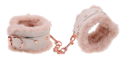 Peaches n Cream Plush Cuffs with Chain - Rose Gold Pink