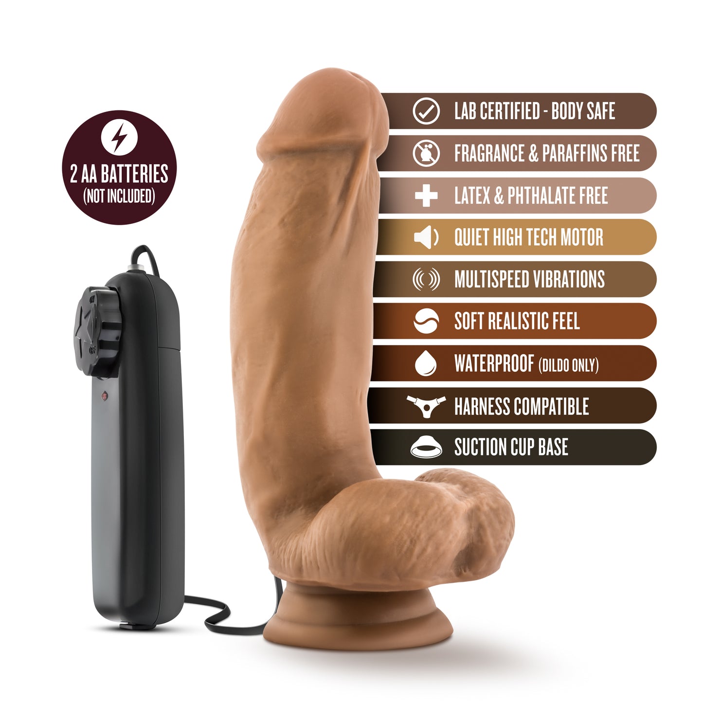 Cowboy 7 Inch Realistic Vibrator - Mocha Realistic Dildo with Suction Cup