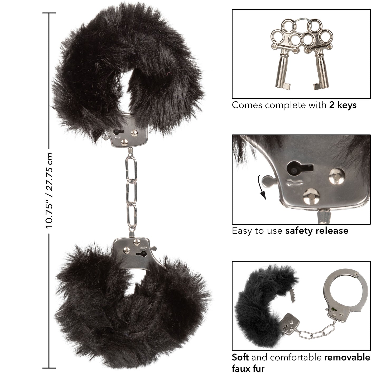 Ultra Fluffy Furry Wrist Cuffs - Adjustable Black BDSM Restraints with Quick-Release