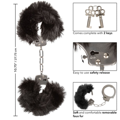 Ultra Fluffy Furry Wrist Cuffs - Adjustable Black BDSM Restraints with Quick-Release