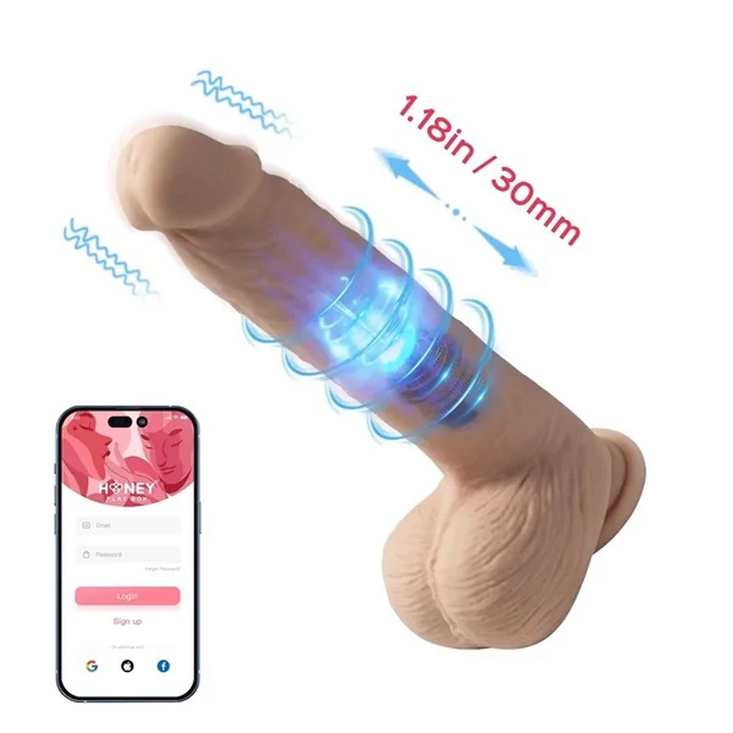 9.5 Inch Kenzo XXL Thrusting Vibrating Dildo App Controlled Realistic Silicone