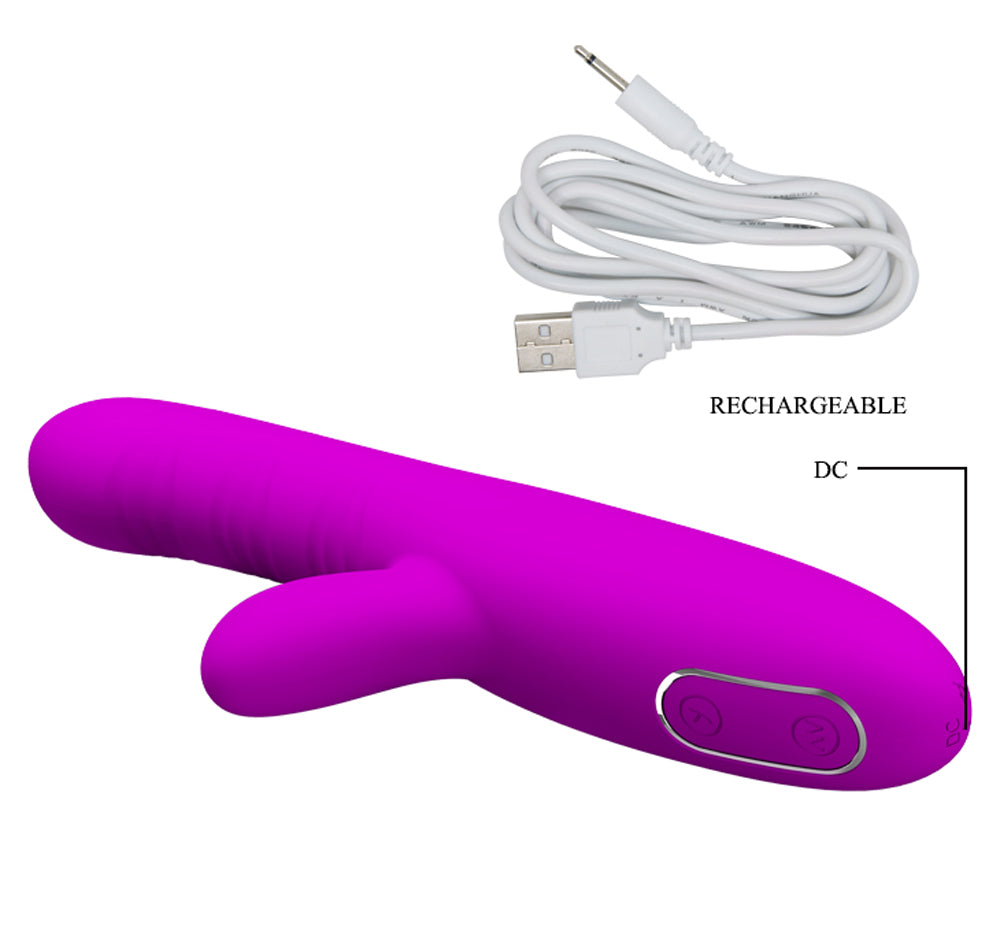 Rechargeable Rabbit Vibrator 12 Vibrations 4 Thrusting Modes – Purple