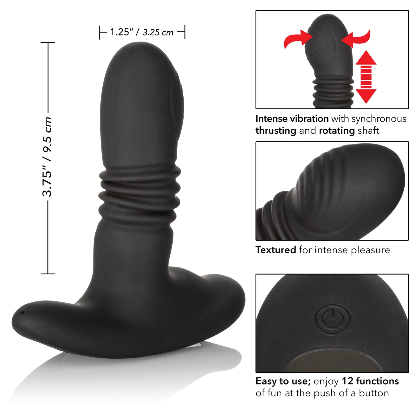 Rechargeable Thrusting Rotating Prostate Massager with 12 Modes - Black